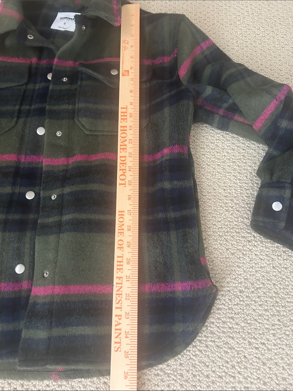 Sonoma Olive Plaid Shirt Jacket with Pink Stripes - Picture 7 of 7